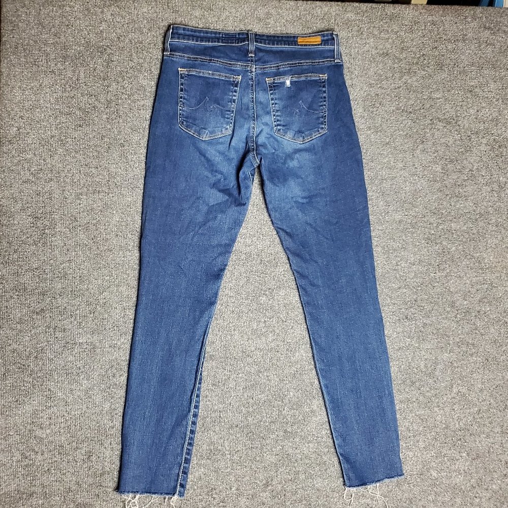 AG The Farrah Skinny Ankle 29R (Meas 28x28 10" Mid Rise) Raw Hem Dark Jeans A8 - Picture 2 of 8